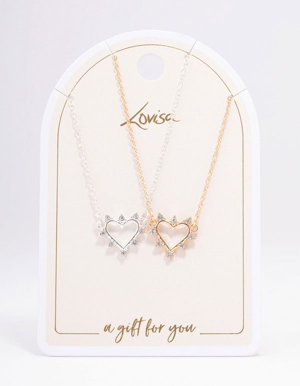 Mixed Metal Open Heart Diamante Necklace