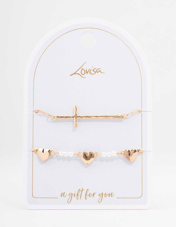 Gold Heart Cross Bracelet