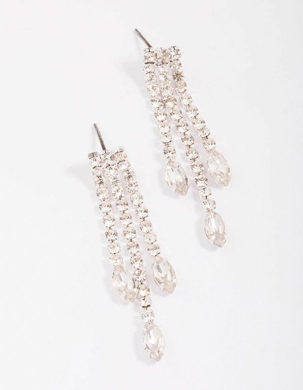 Silver Cupchain Pear Diamante Drop Earrings