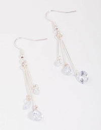 Silver Triple Chain Diamante Drop Earrings - link has visual effect only