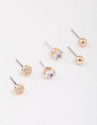 Gold Glitter Diamante Stud Earrings 3-Pack - link has visual effect only