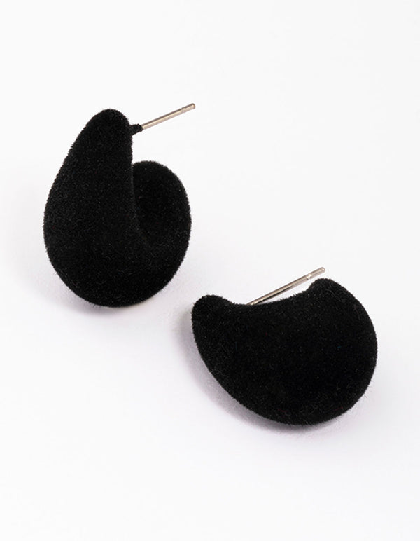 Black Velvet Fabric Droplet Huggie Earrings