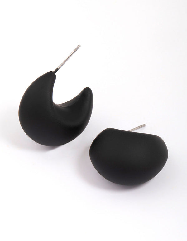 Black Chubby Curved Huggie Hoop Earrings
