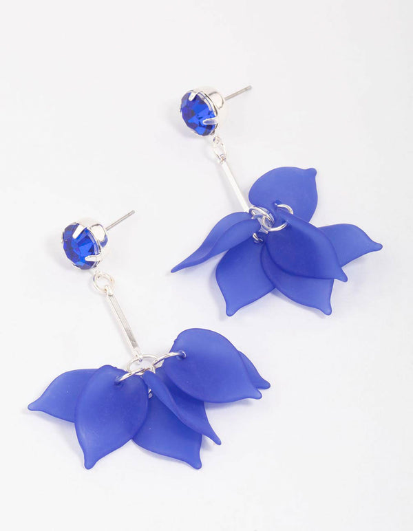 Navy Blue Stone & Stick Petal Drop Earrings