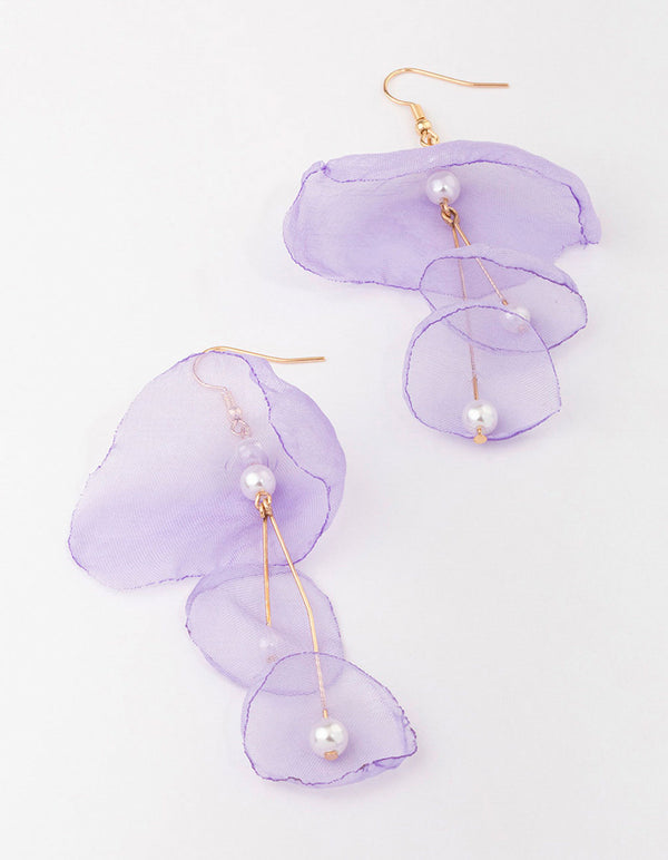 Lilac Layered Fabric Petal Drop Earrings
