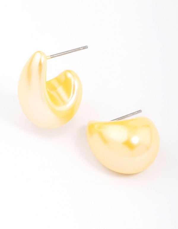 Yellow Iridescent Teardrop Huggie Earrings
