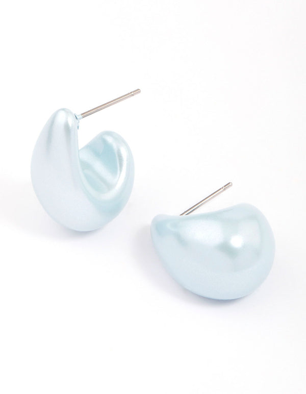 Blue Iridescent Teardrop Huggie Earrings