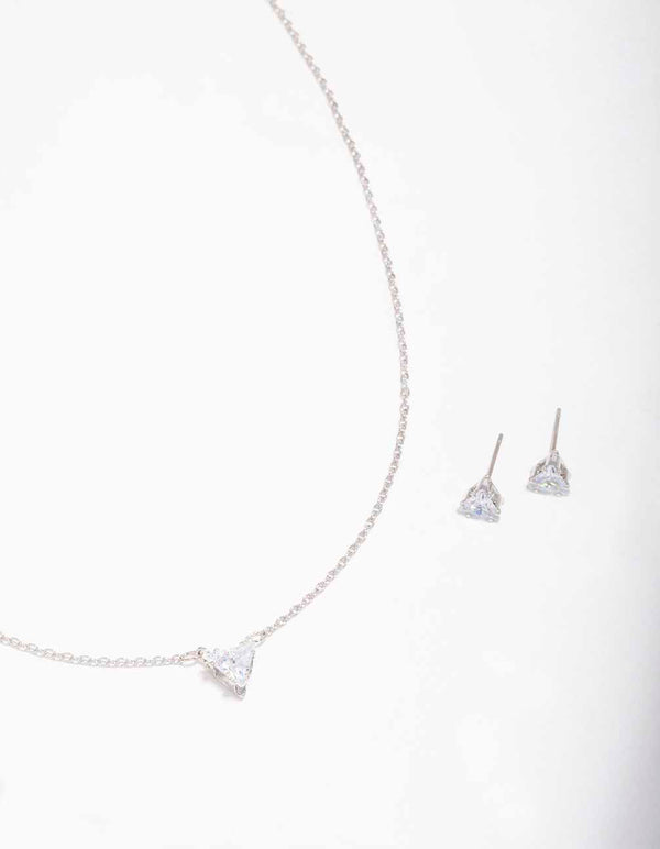 Silver Triangular Diamante Necklace & Earring Jewellery Set