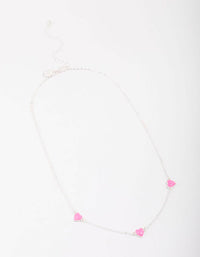 Silver Pink Enamel Heart Chain Necklace - link has visual effect only