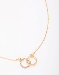 Gold Diamante Double Circle Link Pendant Necklace - link has visual effect only