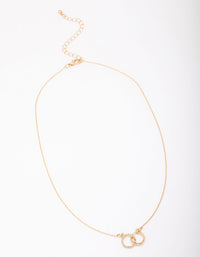 Gold Diamante Double Circle Link Pendant Necklace - link has visual effect only