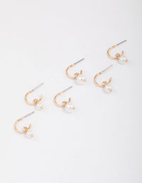 Gold Graduating Pearl Drop Huggie Earring 3-Pack - link has visual effect only