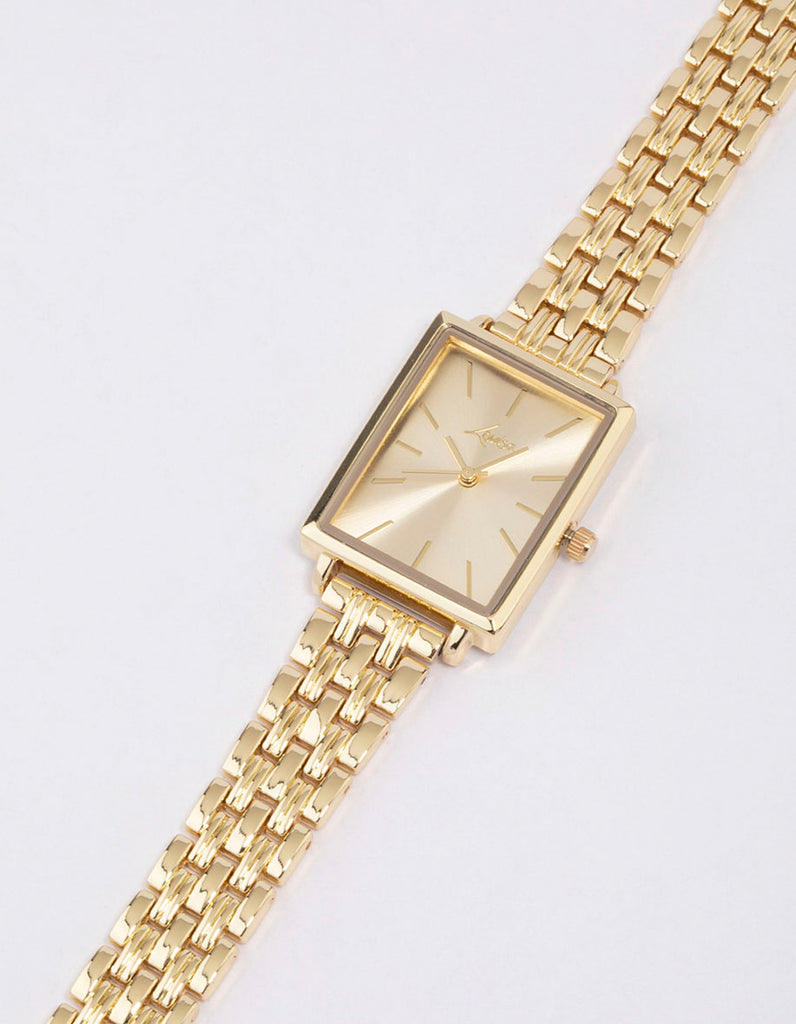 Gold Rectangle Face Classic Watch - Lovisa