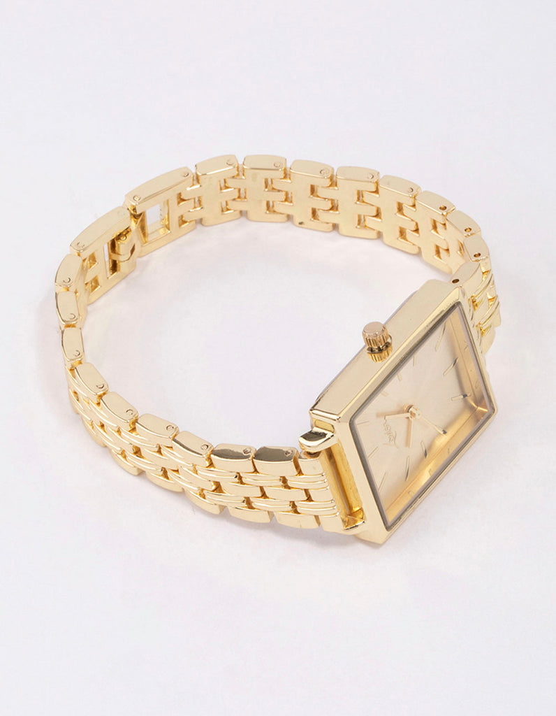 Gold Rectangle Face Classic Watch - Lovisa
