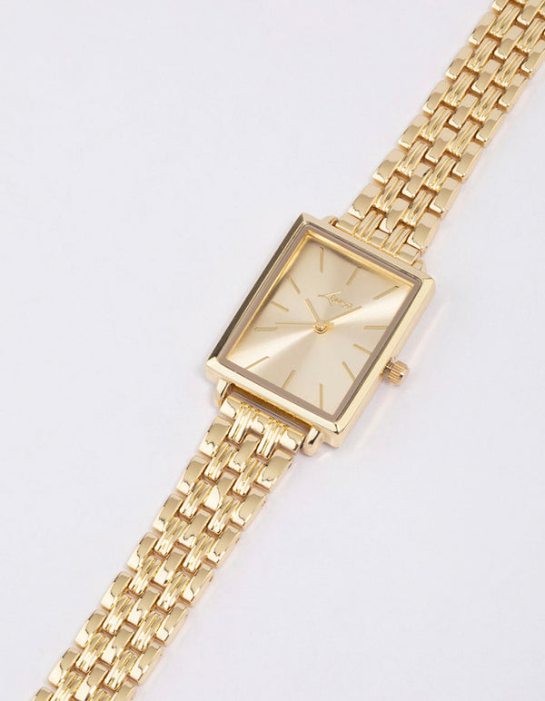 Gold Rectangle Face Classic Watch