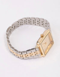 Gold & Silver Two-Toned Square Watch - link has visual effect only