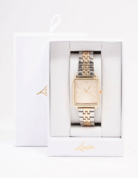 Gold & Silver Two-Toned Square Watch - link has visual effect only