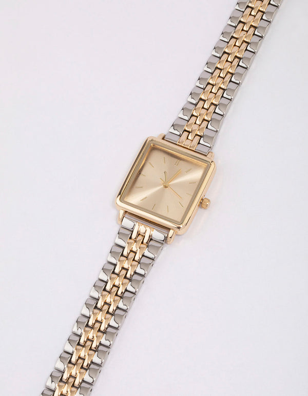 Gold & Silver Two-Toned Square Watch