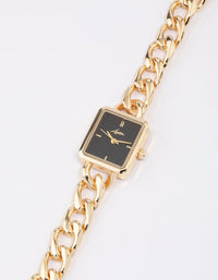 Gold Square Chain Detail Watch - link has visual effect only