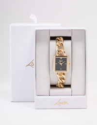 Gold Square Chain Detail Watch - link has visual effect only