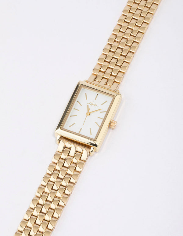 Gold Rectangular Woven Watch