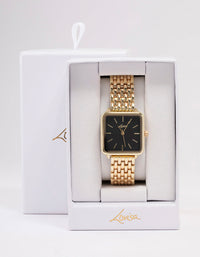 Gold & Black Medium Square Watch - link has visual effect only