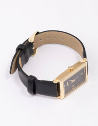 Gold & Black Faux Leather Rectangular Watch - link has visual effect only