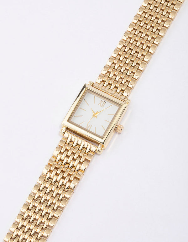 Gold & White Square Watch