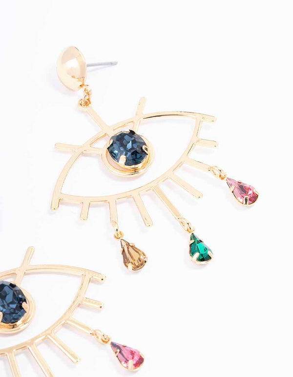 Gold Evil Eye Diamante Drop Earrings