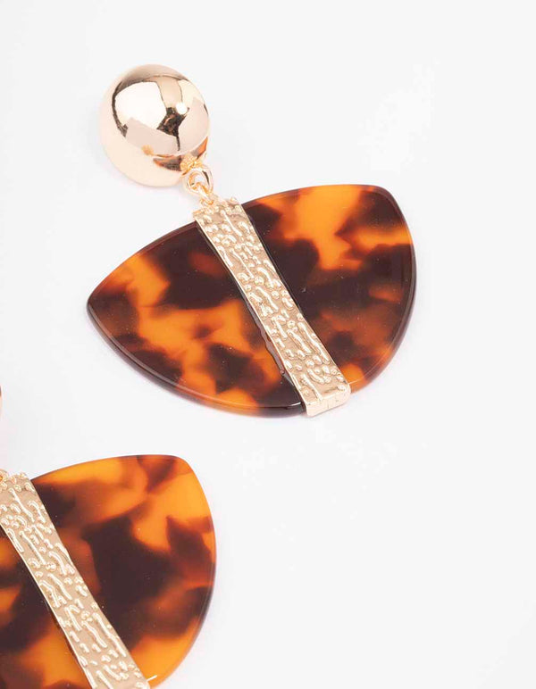 Gold Large Tortoiseshell Drop Earrings