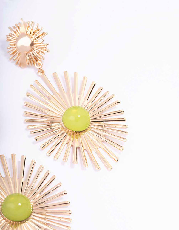 Gold Statement Sun Gem Drop Earrings