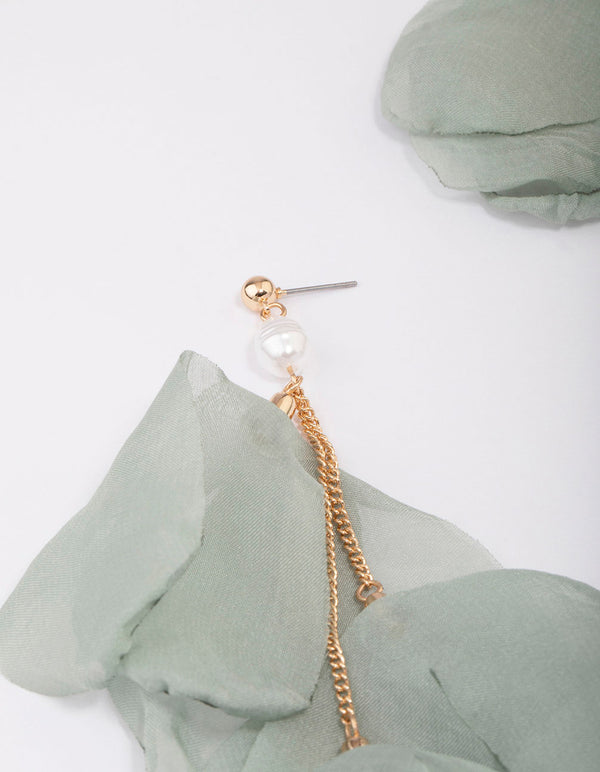 Gold Fabric Petal Leaves Drop Earrings