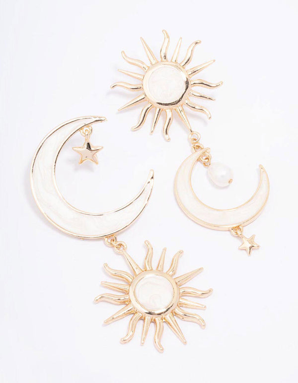 Gold Celestial Marble Drop Earrings