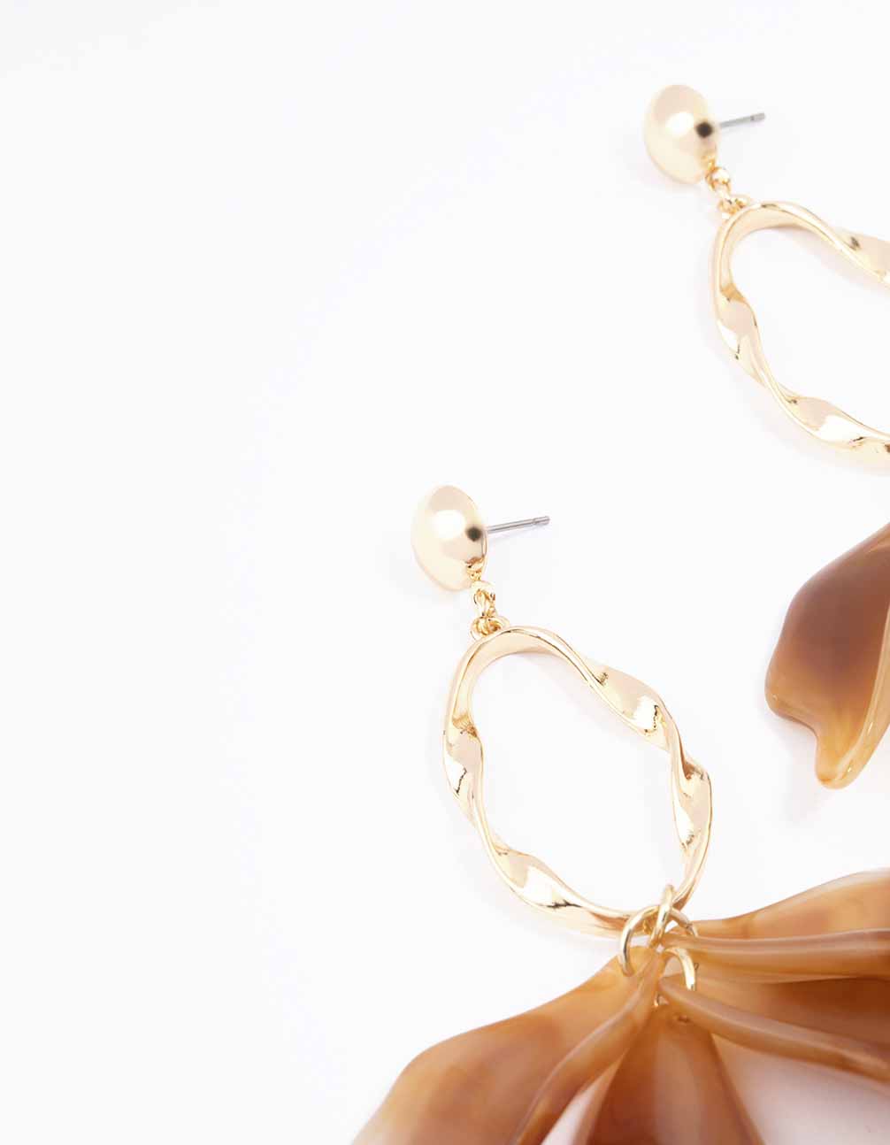 Gold Oval Floral Drop Earrings