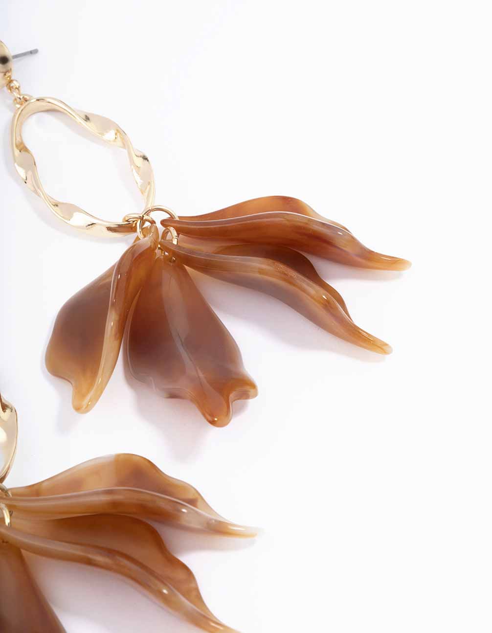 Gold Oval Floral Drop Earrings