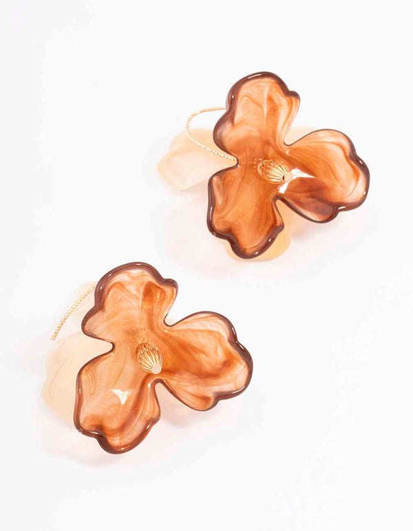 Gold & Amber Floral Petal Drop Earrings