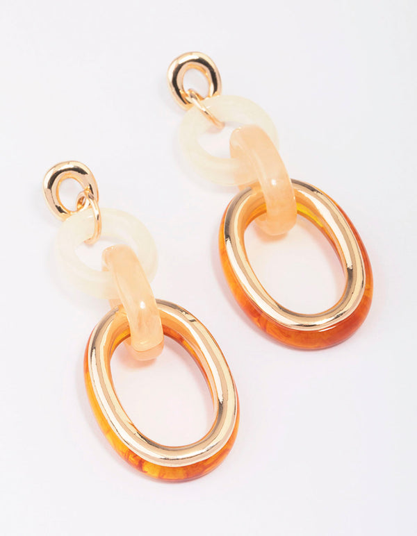 Gold Mixed Circle Link Drop Earrings