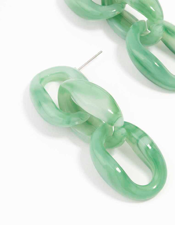 Green Chunky Chain Link Drop Earrings