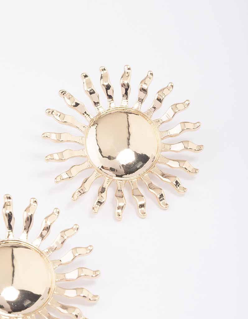 Gold Large Wavy Sun Stud Earrings