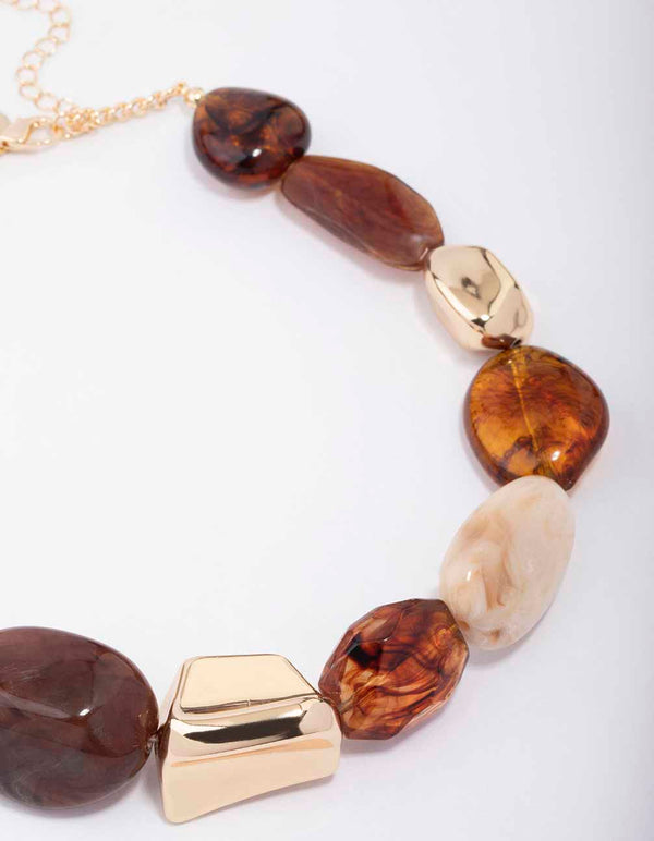 Gold Mixed Chunky Stone Necklace