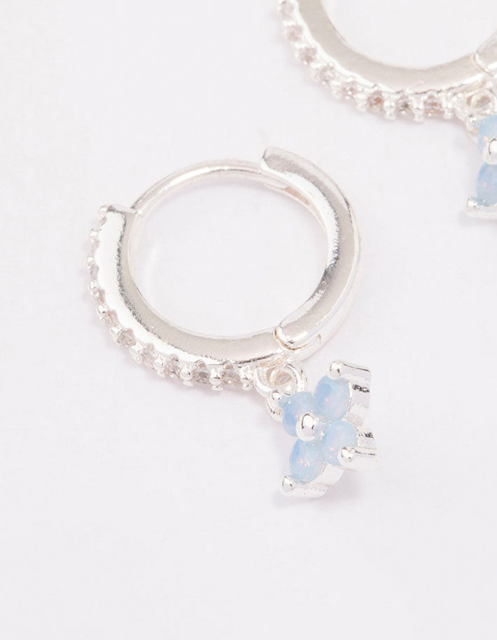 Silver Cubic Zirconia Flower Huggie Earrings