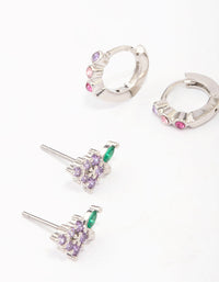 Silver Cubic Zirconia Cherry & Grape Stud Earrings - link has visual effect only