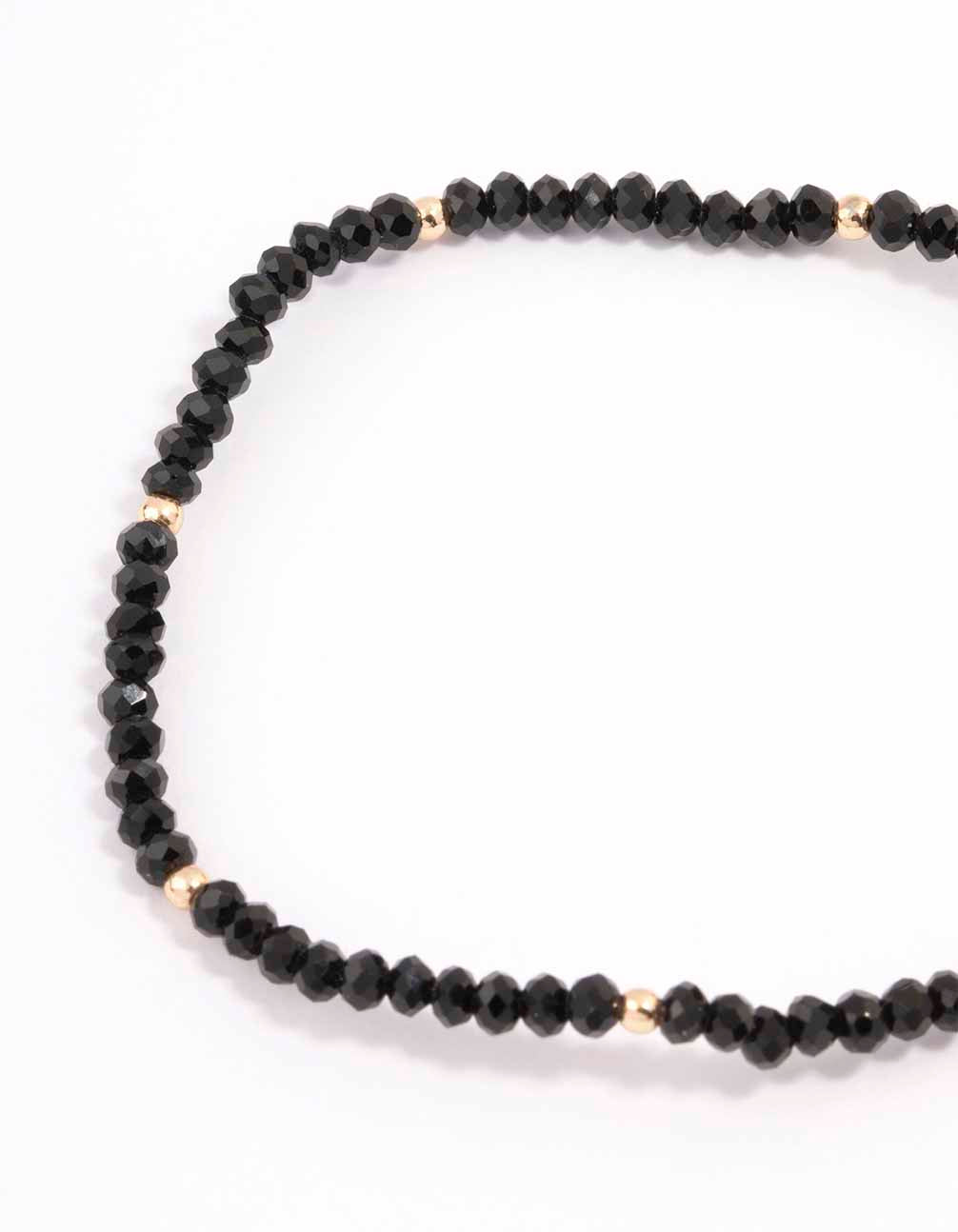 Black Beaded Simple Toggle Heart Charm Bracelet