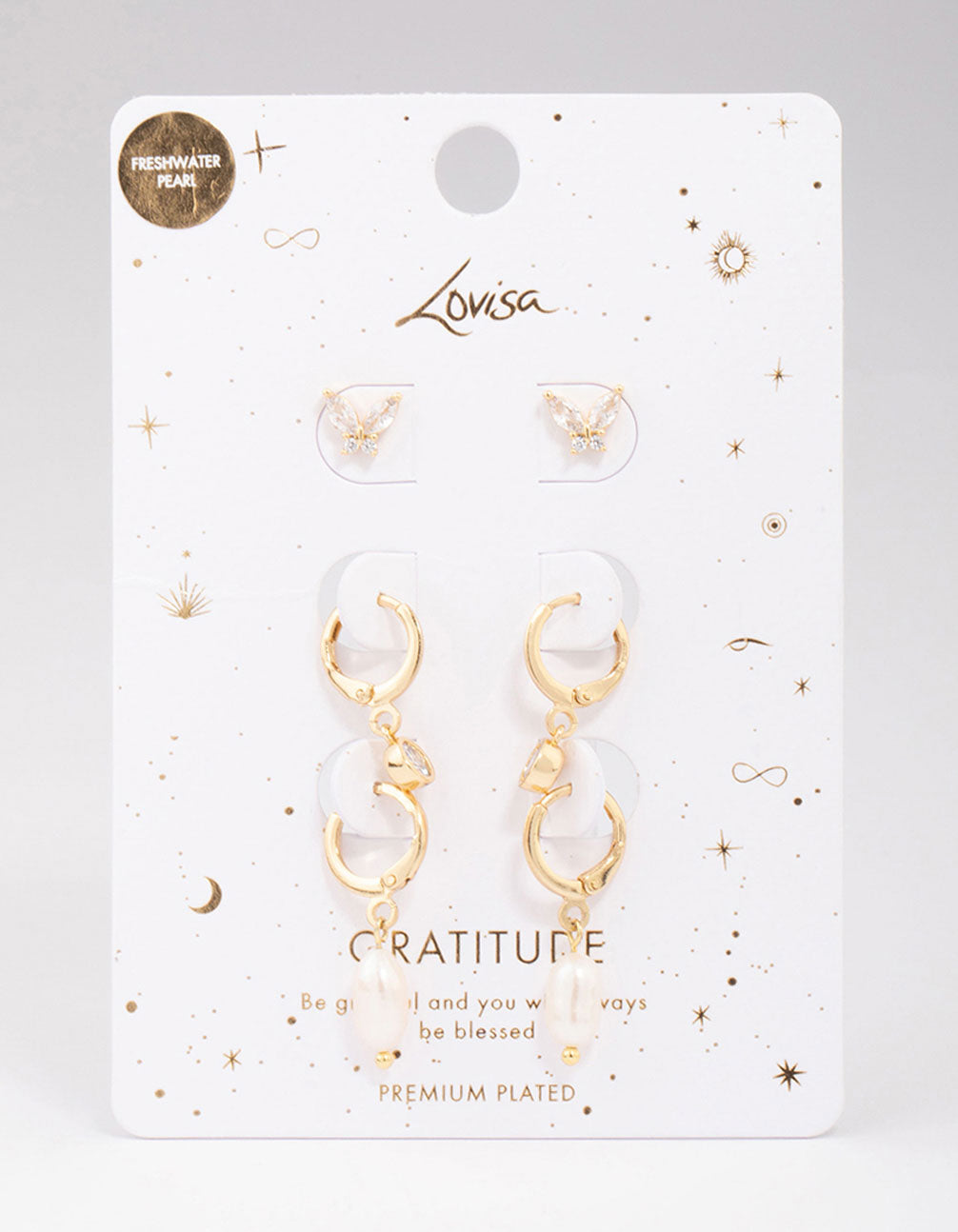 Gold Plated Freshwater Pearl Huggie Earring 3-Pack