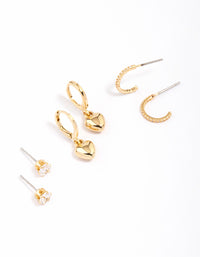 Gold Plated Puffy Heart Earring 3-Pack - link has visual effect only