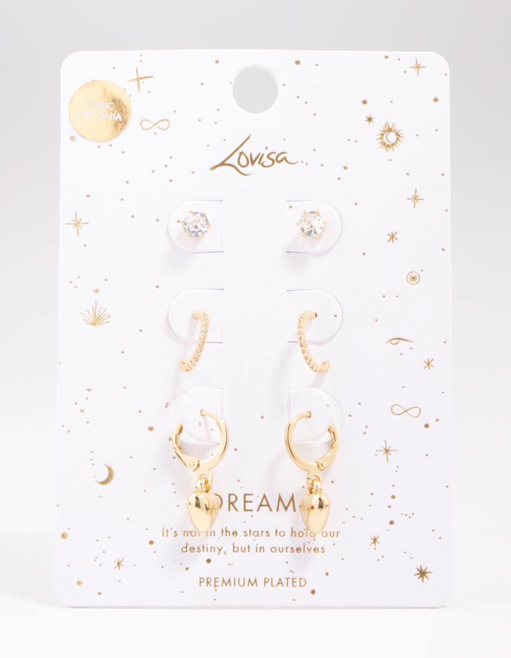 Gold Plated Puffy Heart Earring 3-Pack