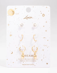 Gold Plated Puffy Heart Earring 3-Pack - link has visual effect only
