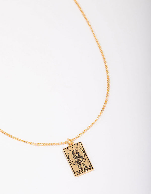 Gold Plated Empress Tarot Card Pendant Necklace