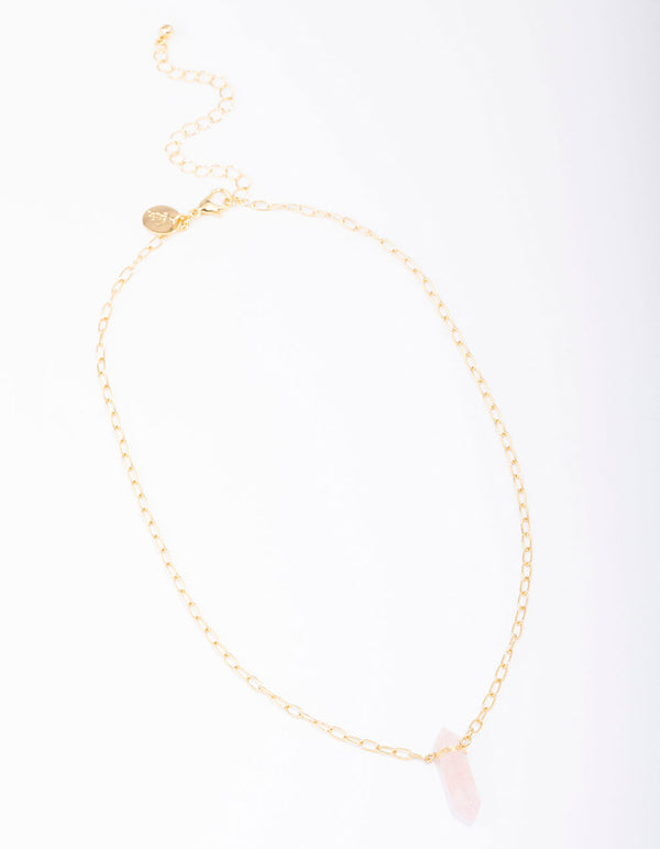 Gold Plated Rose Quartz Pointed Pendant Necklace