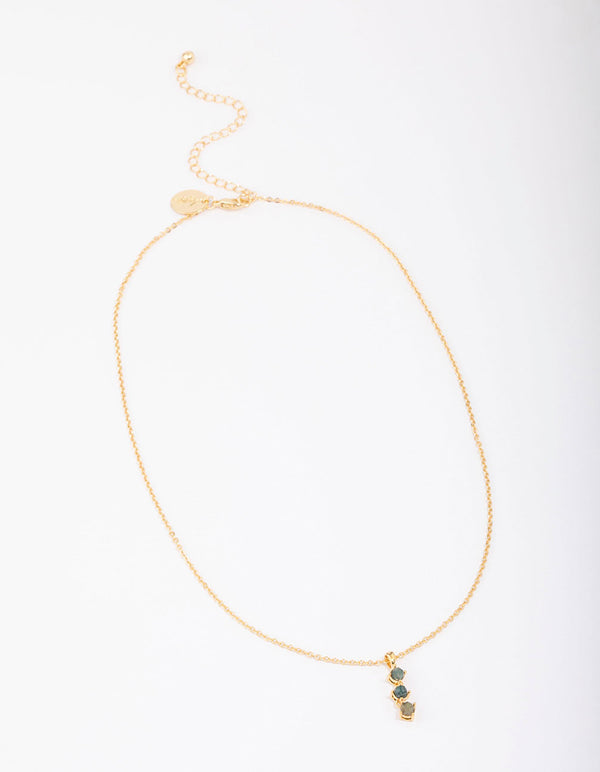 Gold Plated Aligned Green Aventurine Pendant Necklace